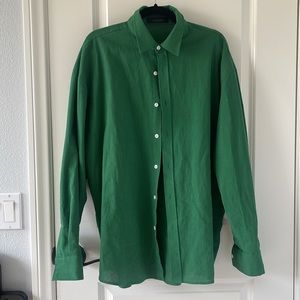 Storets Boyfriend Oversized Green Linen Shirt sz S/M -